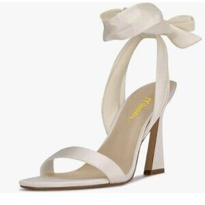 Milooey shoes Women Open Toe Strappy Heeled Sandal Lace Up Block High Heel White